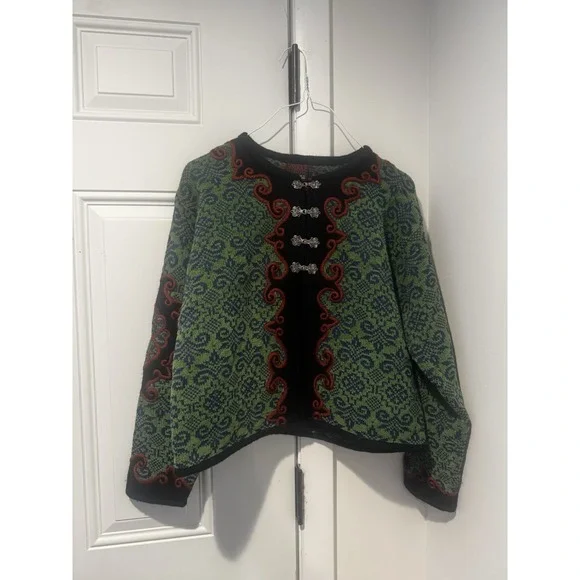Vintage Vrikke Wool Nordic Knit Jacket Cardigan Women's S Green Sz S Folk Style - Picture 1 of 14